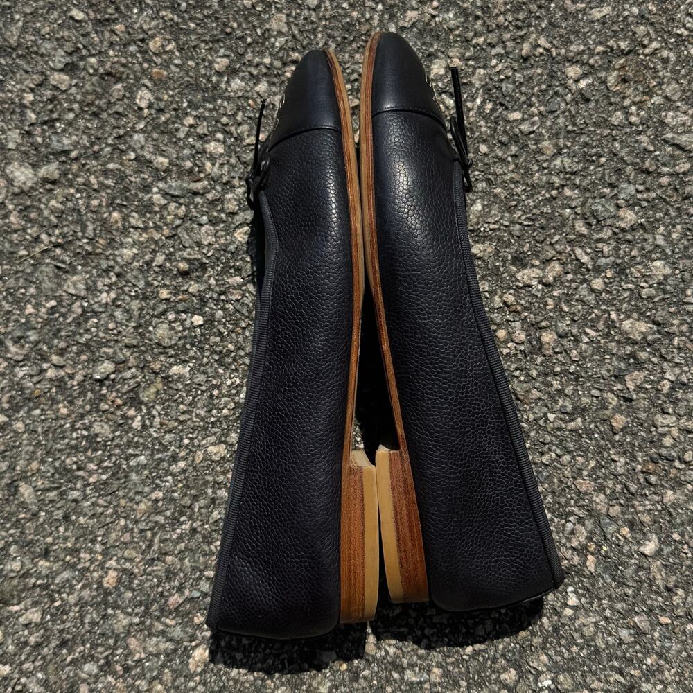 Authentic Chanel 37.5 Marine Dark Navy Blue (Like Black) Ballet Flats Caviar CC - Picture 5 of 15